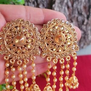 India Boutique Gold Floral Earrings with Pearl Accents